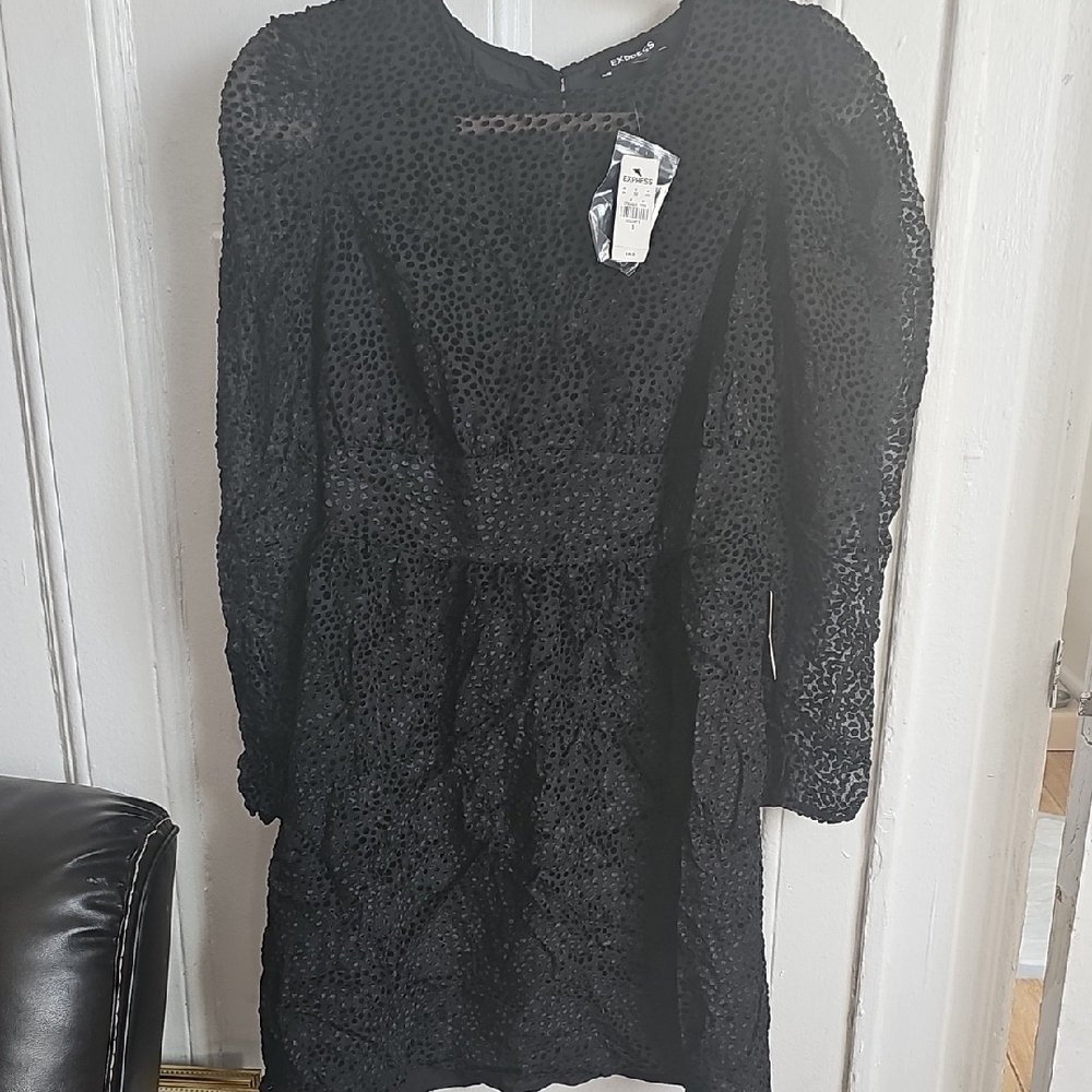 Black Textured Long-Sleeve Dress